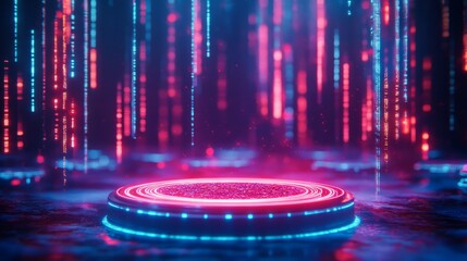 Podium with dynamic holographic projections around it --ar