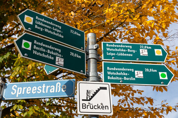 Hiking signs in Lübbenau, Spreewald