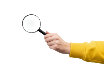 magnifying glass held by hand isolated on white background