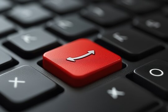 Red keyboard key with an arrow icon highlights an important command in technology usage