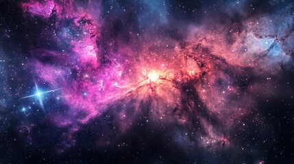 Obraz premium Cosmic Nebula, vibrant colors, interstellar dust, star formation, space background, astronomy