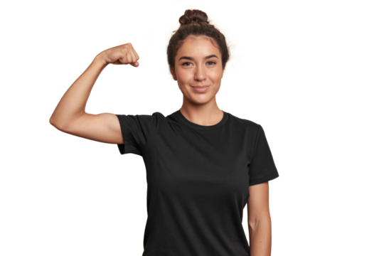 strong woman flexing arm isolated on white background - Powered by Adobe