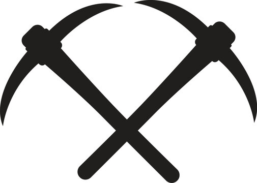 black crossed pickaxes on white background clip art preview