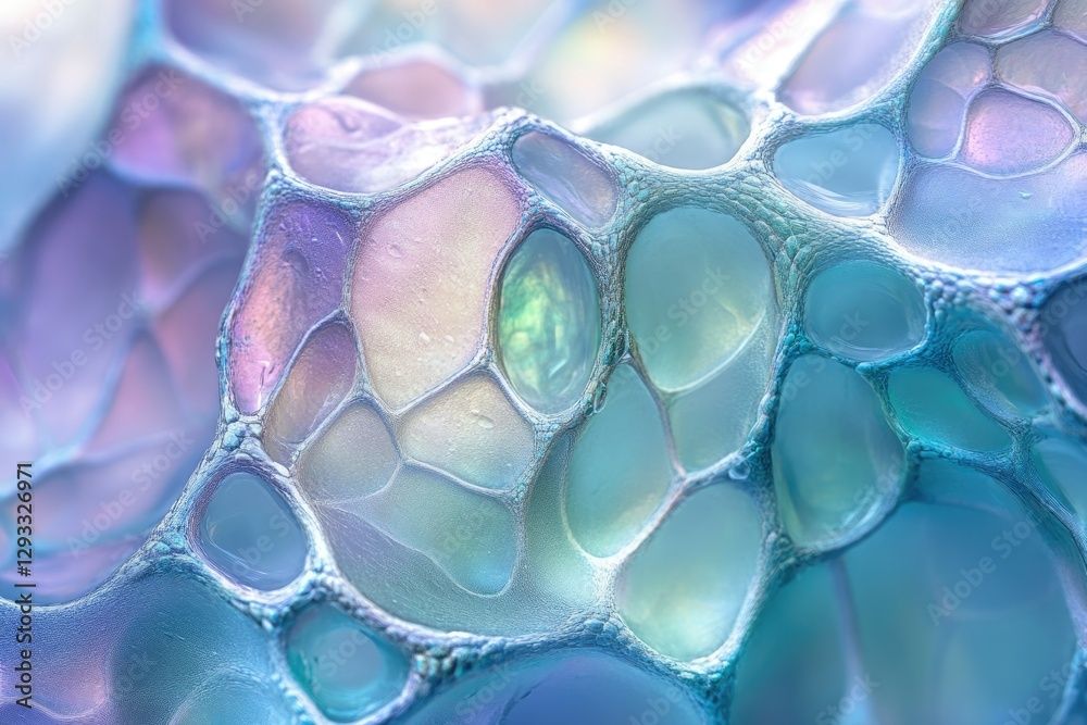 Leinwandbilder abstract close-up of iridescent, interconnected cells resembling a biological structure or foam.