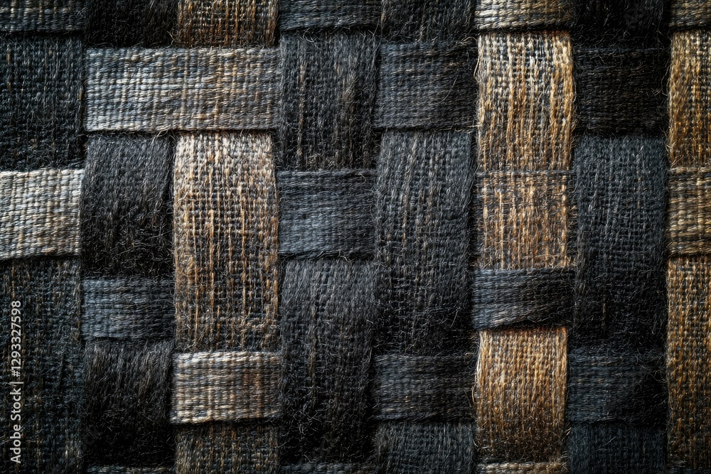 Poster Intricate woven texture of dark and light brown fabrics, creating a complex and visually appealing pattern.