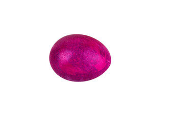 Vibrant pink easter egg with  glowing shell pattern, isolated on white background. Color contrast, creativity, holiday decoration, creativity, symbolism of rebirth. Copy space. Selective focus
