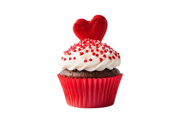 Valentine Cupcake with Red Lips and Sugar Hearts for a Sweet Celebration on transparent background