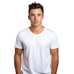 Obraz premium Casual Man in White T-Shirt Smiling Isolated on Transparent Background