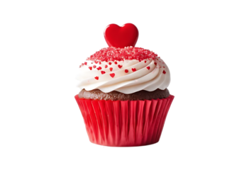 Valentine Cupcake with Red Lips and Sugar Hearts for a Sweet Celebration on transparent background