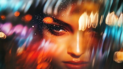Artistic portrait with vibrant colors and lights.