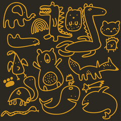 set hand drawn vector illustration of animal
