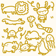 set of funny cartoon animals