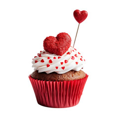Valentine Cupcake with Red Lips and Sugar Hearts for a Sweet Celebration on transparent background