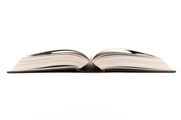 Open book laying flat isolated on white background