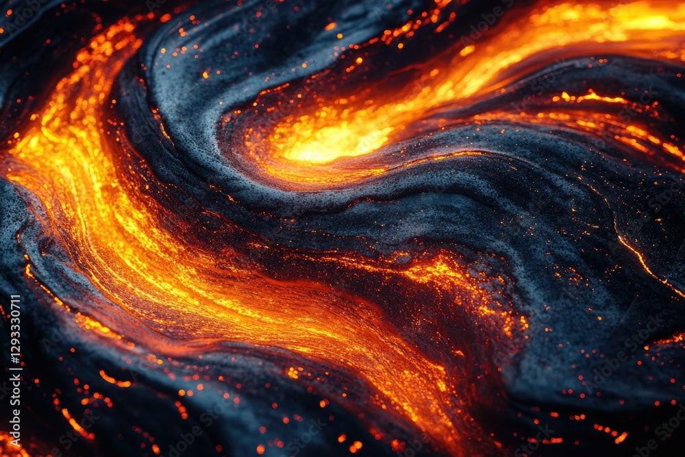 Poster Molten lava flows in swirling patterns, creating a fiery, mesmerizing spectacle of nature's power.