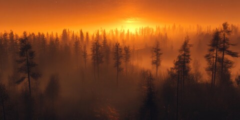 Obraz premium Cinematic forest landscape with mystical mist