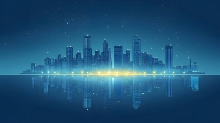 Fototapeta premium Reflection of the city in the icy blue night sky