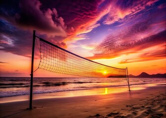 Silhouette Volleyball Net at Sunset, Thailand Beach