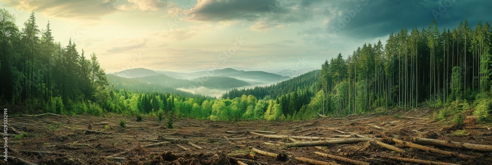 Poster contrasting deforested land and thriving forest highlights the importance of nature conservation eff