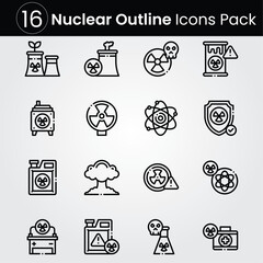 Nuclear line editable icon set. Editable stroke. Vector illustration.