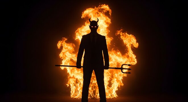 Devilish Silhouette: A Fiery Businessman