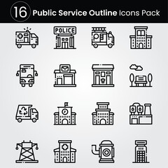 Public Service line editable icon set. Editable stroke. Vector illustration.