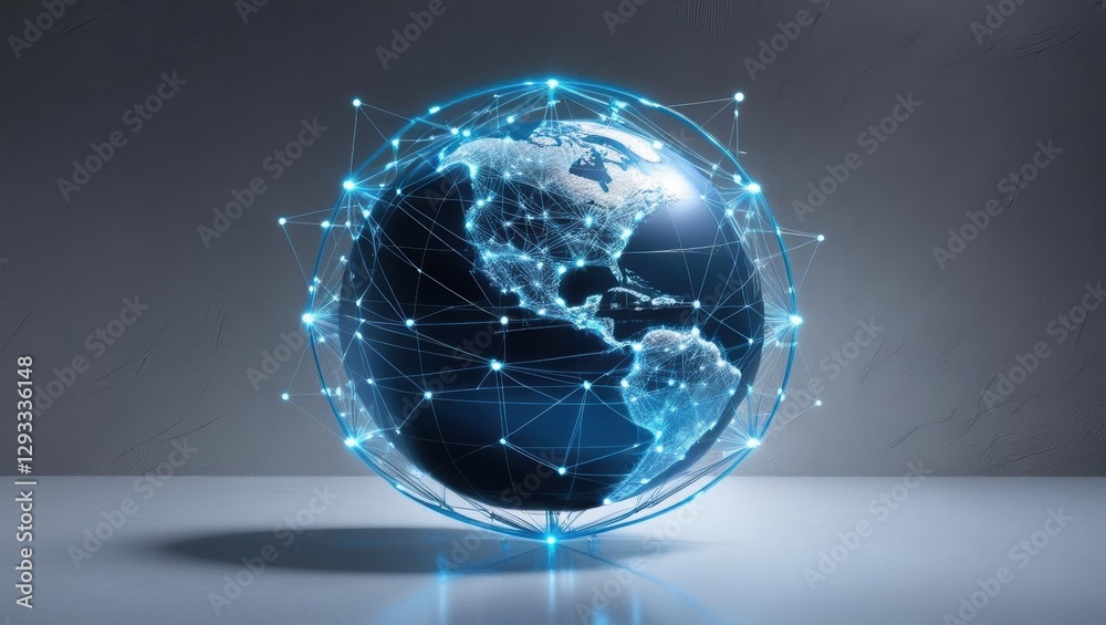 Poster globe representing a network of connected lines that symbolize global interactions and dynamics