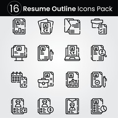 Resume line editable icon set. Editable stroke. Vector illustration.