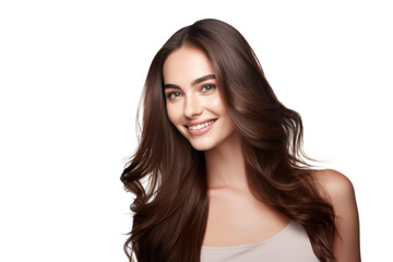 Fototapeta premium young brunette woman with flat hair in white tank top isolated on white or transparent png