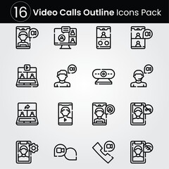 Video Calls line editable icon set. Editable stroke. Vector illustration.