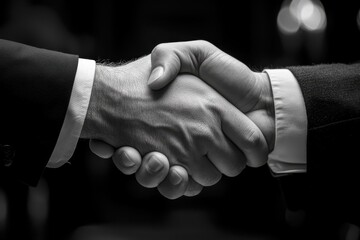Handshake signifies agreement between two professionals during a formal meeting in a corporate environment