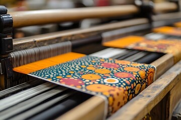 Fototapeta premium The interwoven patterns of colors on traditional weaving machines