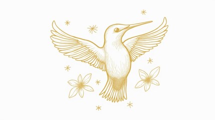 Fototapeta premium Artistic Gold Line Art Hummingbird in Flight