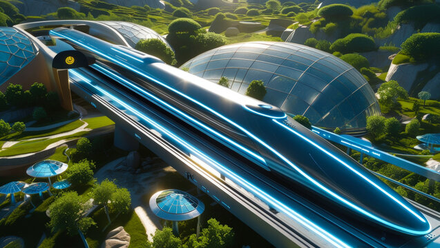 Futuristic High-Speed Train in Eco-City  
