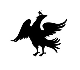Vector isolated royal falcon with a crown silhouette black and white logotype emblem symbol 