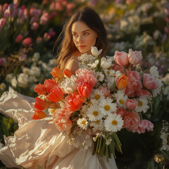 woman with bouquet of flowers