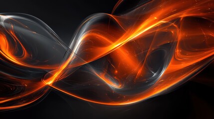Abstract orange light wave on dark background. Glowing energy stream. Modern design element. Dynamic flow effect. Bright lines illustration for web or print.