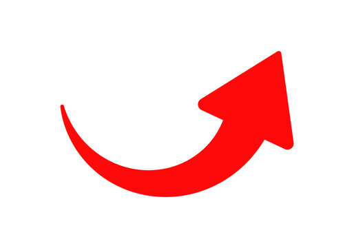 A bold red arrow curves gracefully before pointing upward, symbolizing progress and direction.