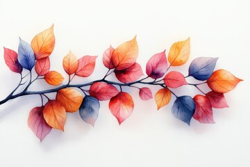 Colorful autumn leaves arranged artistically on a white background showcasing vibrant hues and delicate patterns