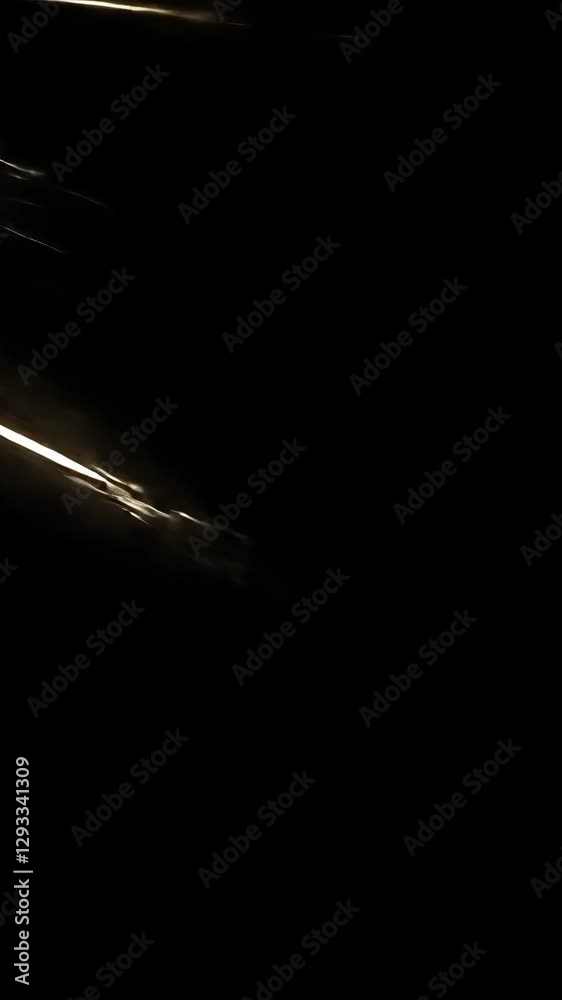 Poster light streaks move dynamically across a dark background, forming abstract patterns that serve as ver