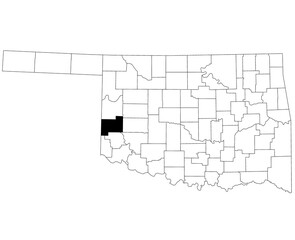 Map of Beckham County in Oklahoma state on white background. single County map highlighted by black colour on Oklahoma map. UNITED STATES, US