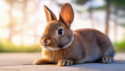 Brown Bunny Rabbit in a Patch of Wildflowers at Sunset, Evoking a Peaceful and Whimsical Mood, with Rich Colors and Textures Abound