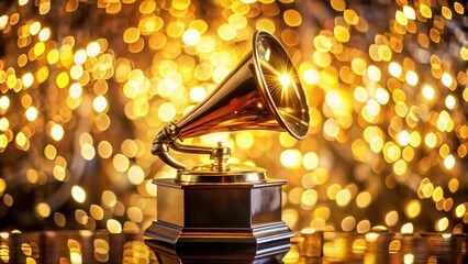 Sparkling Grammy Award in Festive Golden Bokeh Lights - Luxury Music Award Stock Photo