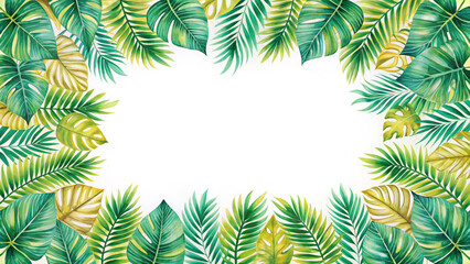 Naklejka premium Tropical leaf border frame repeat pattern. Great for summer party invitations, beach-themed decor, or vibrant stationery. Surface pattern design, tropical jungle frame, frame of tropical leaves
