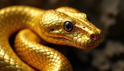 Fototapeta premium Luxurious gold snakeskin close-up, shimmering scales , golden scales, animal print, fashion