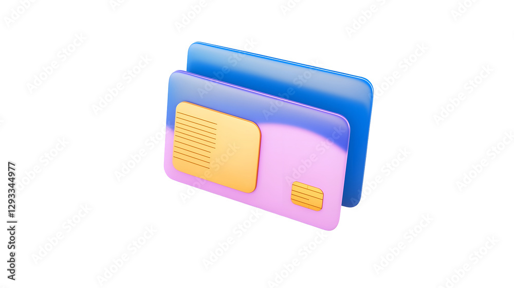 Aufkleber Minimalistic and Futuristic 3D Rendered Banking Visualization with Overlapping Blue Credit Cards and Golden Elements  This image represents financial security online transactions