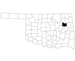 Fototapeta premium Map of wagoner County in Oklahoma state on white background. single County map highlighted by black colour on Oklahoma map. UNITED STATES, US