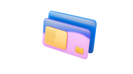 Minimalistic and Futuristic 3D Rendered Banking Visualization with Overlapping Blue Credit Cards and Golden Elements This image represents financial security online transactions