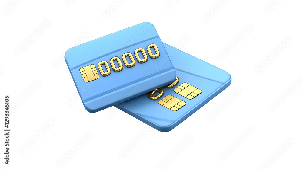 Poster sleek blue credit cards with gold embossed numbers for futuristic fintech and banking branding solut
