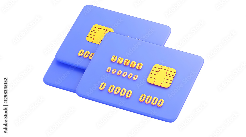 Poster a modern 3d rendered financial concept showcasing two stylish blue credit cards with gold embossed d